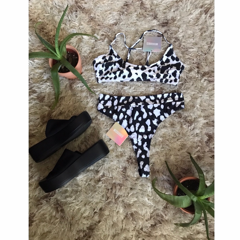 Misguided Animal Print High Waist Thong Bikini Set